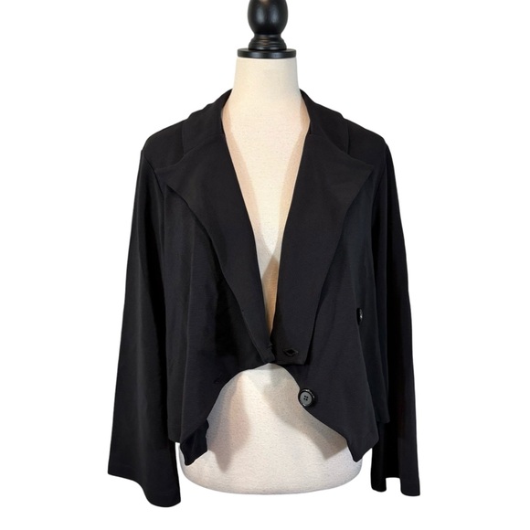 Bryn Walker Black Cropped Jacket Crossover Button Front Long Sleeve Lagenlook, S - Picture 9 of 15